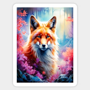 Red Fox with Flowers and Forests Sticker